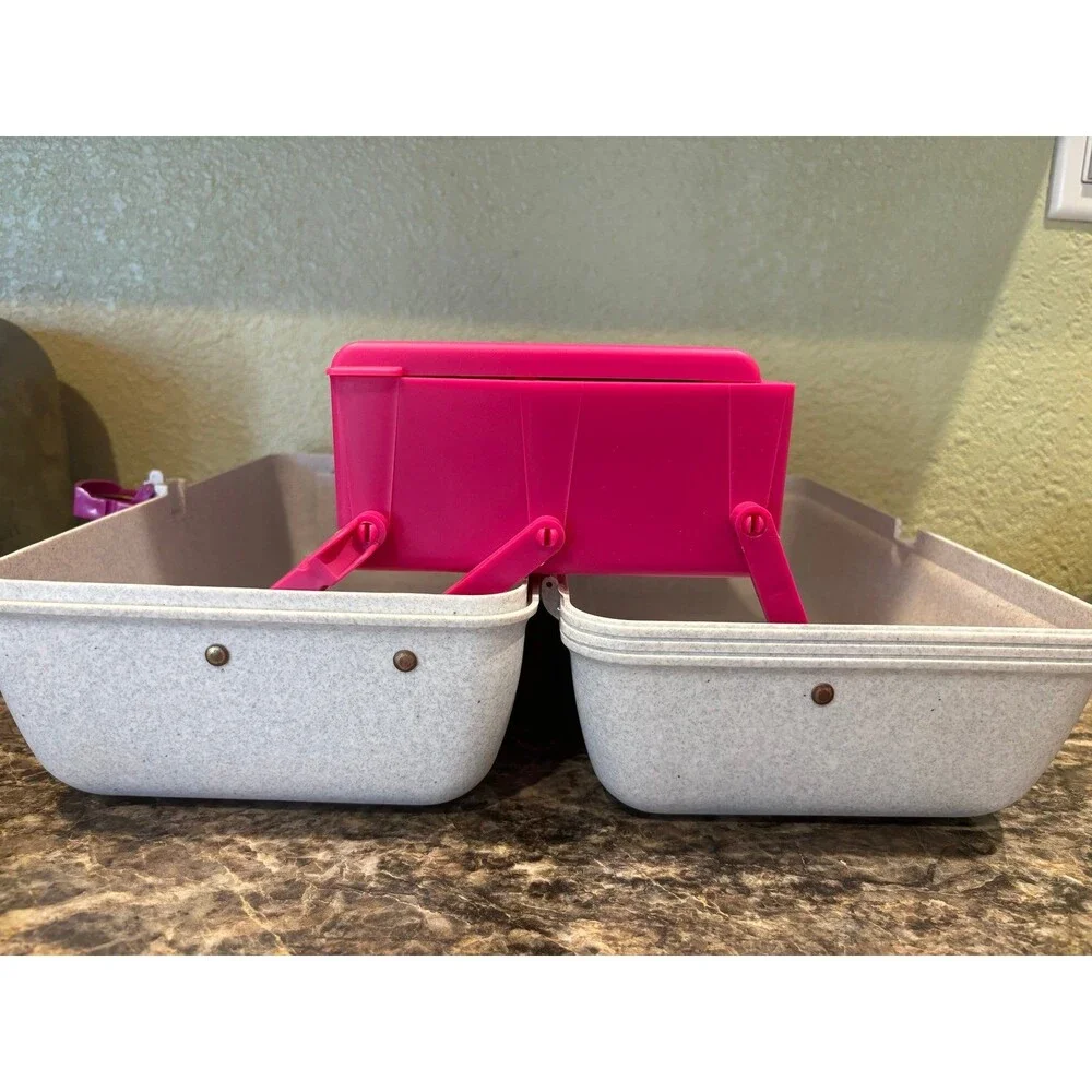 Vintage CABOODLES Case Large Grey Makeup Train Storage Box Mirror 2632 Speckled